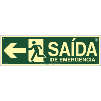 Placa Fotoluminescente de Sinalização de Rota de Fuga - Saída Emergência à Esquerda com Pictograma - 15 x 50 cm - PVC 2 mm