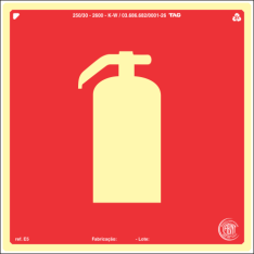 Placa Fotoluminescente de Sinalização para Equipamentos de Combate a Incêndio - Símbolo Extintor - 15 x 15 cm - PVC 2 mm